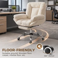 HOMCOM Armless office chair with Wheels, Waterfall Armrests, Overstuffed Wide Office Chair with Footrest, Beige(m-7)