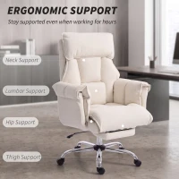 HOMCOM Desk Chair, Computer Office Chair with Footrest, Adjustable Backrest and Headrest, Cream White(m-5)