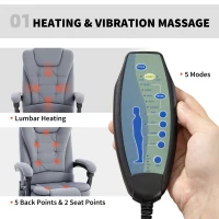 Vinsetto 7-Point Vibrating Massage Chair, Reclining Office Chair with Footrest, Reclining Back, Adjustable Height, Grey(m-4)