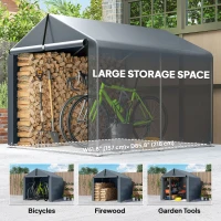 Outsunny 7'x5' Portable Shed, Outdoor Storage Shed with Roll-up Zipper Door, Galvanized Metal Frame for Garden Tools, Dark Grey(m-6)
