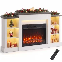 HOMCOM 55" Fireplace TV Stand for TVs up to 65", Entertainment Center TV Console, RGB LED Strips, 6 Shelves, White Wood Grain(m-11)