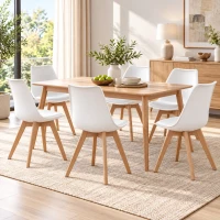 HOMCOM Modern Dining Table Chairs Set of 6, Rubber Wood Kitchen Table Chairs with PU Leather Cushion for Living Room, Bedroom(m-1)