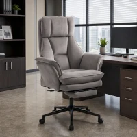 HOMCOM wide-seat Office Chair with Footrest, 396 lbs Reclining Computer Desk Chair with High Back, Flip-up Armrests, Grey(m-1)
