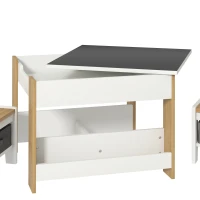 Qaba 3 Piece Kids Table and Chair Set with Reversible Tabletop, Blackboard, Storage, Bookshelf, for Playroom, Nursery Natural(m-10)