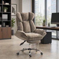 HOMCOM Big and Tall Office Chair Footrest Executive Desk Chair High Back Snowflake Velvet Reclining, Brown(m-8)