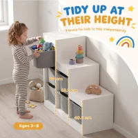 Qaba 3 Layers Kids Toy Storage Organizer with 6 Storage Bins, Kids Bookshelf for Ages 3-8 Years, Play Room, Bedroom, Gray(m-4)
