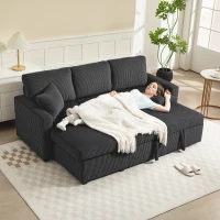 HOMCOM 81" Sofa Bed, 2 In 1 Pull Out Sleeper Sofa Bed with Storage, Corduroy Convertible Couch for Living Room, Dark Grey(m-9)