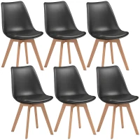 HOMCOM Modern Dining Table Chairs Set of 6, Rubber Wood Kitchen Table Chairs with PU Leather Cushion for Living Room, Bedroom(m-12)