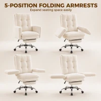 HOMCOM Office Chair, Teddy Fleece Executive Computer Desk Chair with Foldable Armrests, Wide Seat, Cream White(m-4)