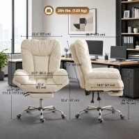 HOMCOM Armless office chair with Wheels, Waterfall Armrests, Overstuffed Wide Office Chair with Footrest, Beige(m-3)