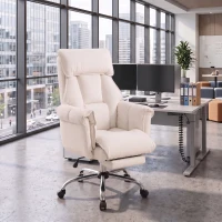 HOMCOM Desk Chair, Computer Office Chair with Footrest, Adjustable Backrest and Headrest, Cream White(m-1)