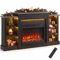 HOMCOM 55" Fireplace TV Stand for TVs up to 65", Entertainment Center TV Console, RGB LED Strips, 6 Shelves, Black Wood Grain(m-11)