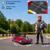 Aosom 12V Electric Drifting Go Kart w/ Slow Start, Music, Lights, Red(m-4)