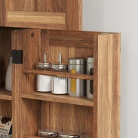 HOMCOM 64" Tall Kitchen Pantry Cabinet, Farmhouse Storage Cabinet with Spice Racks and Adjustable Shelves, Brown Wood Grain(m-11)