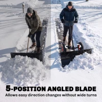 Outsunny Snow Shovel Rolling Pusher with 29" Blade, 10" Wheels & Angle-Adjustable Handle, Black(m-6)
