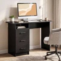 HOMCOM Computer Desk with Storage, 39" Home Office Desk with 3 Drawers nad Open Shelf, Writing Table for Bedroom, Black(m-6)