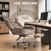HOMCOM Big and Tall Office Chair Footrest Executive Desk Chair High Back Snowflake Velvet Reclining, Brown(m-6)
