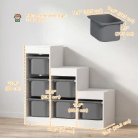 Qaba 3 Layers Toy Storage Organizer Kids Bookshelf Children Toy Storage w/ 6 Plastic Bins, Grey(m-3)