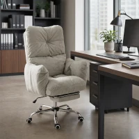 HOMCOM Office Chair with Foot Rest, Ergonomic Reclining Computer work Chair w/ Snow Flannel Fabric, Thick Cushion, Light Grey(m-8)