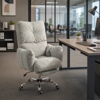 HOMCOM Office Chair with Foot Rest, Ergonomic Reclining Computer work Chair w/ Snow Flannel Fabric, Thick Cushion, Light Grey(m-1)