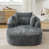 Plush Oversized Chaise Lounge with Deep Seat and Pillows, Versatile Sleeper Sofa with Corduroy and Armrests, 57.5'' L x 51.5" W x 32" H, Grey(m-12)