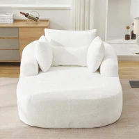 Plush Oversized Chaise Lounge with Deep Seat and Pillows, Versatile Sleeper Sofa with Corduroy and Armrests, 57.5'' L x 51.5" W x 32" H, White(m-5)