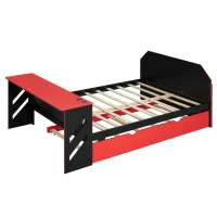 Sleek Full-Size Daybed with Twin Trundle and Desk, Modern Gaming Bed with USB Port and Cable Management, 92" L x 58" W x 35.5" H, Red(m-11)