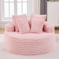 Plush Oversized Round Lounge Chair with Segmented Backrest, Velour Sofa with 4 Pillows and No Assembly, 54.5'' L x 54.5" W x 33" H, Pink(m-12)