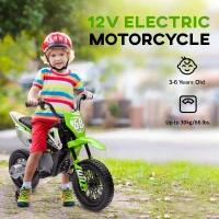 Qaba 12V Kids Dirt Bike, Electric Motorcycle with Twist Grip Throttle, Training Wheels, Rear Suspension & Music, Green(m-6)