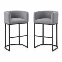 Set of 2 Counter-Height Stools with Chenille Upholstery, Soft Dining Chairs with Armrests and Footrests, 22'' L x 20" W x 36" H, Light Grey(m-2)