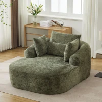 Plush Oversized Chaise Lounge with Deep Seat and Pillows, Versatile Sleeper Sofa with Corduroy and Armrests, 57.5'' L x 51.5" W x 32" H, Green(m-1)