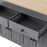 Chic Rolling Kitchen Island with Extendable Dining Table, Space-Saving Storage Cart with 4 Doors and 2 Drawers, 74.5" L x 19.5" W x 36" H, Grey(m-13)