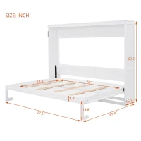 Chic Full-Size Murphy Wall Bed with Dual-Piston Mechanism, Modern Folding Cabinet Bed for Guest Room, 77.5" L x 61.5" W x 62" H, White(m-3)