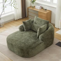Plush Oversized Chaise Lounge with Deep Seat and Pillows, Versatile Sleeper Sofa with Corduroy and Armrests, 57.5'' L x 51.5" W x 32" H, Green(m-5)