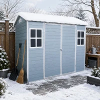 Slim Resin Storage Shed with Padlockable Double Doors and Air Vents, Durable Garden Shed for Backyard, 95.5" L x 52.5" W x 81" H, Grey(m-1)