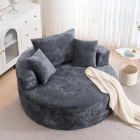Modern Textured Plush Sleeper Chair with Headrest Pillow, Cloud-Inspired Lounge Sofa with No Assembly, 54.5'' L x 54.5" W x 33" H, Grey(m-4)