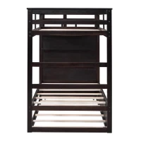 Elegant Twin-over-Twin Bunk Bed with Trundle and 4 Storage Drawers, Sturdy Bed with Staircase and Slat Kit, 97" L x 42.5" W x 65.5" H, Espresso(m-9)