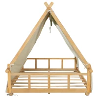 Modern Full-Size House Bed with Detachabl Tent, Sturdy Wooden Platform Bed with Skylight and 8 Slats, 79.5" L x 57.5" W x 63" H, White(m-8)