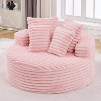 Plush Oversized Round Lounge Chair with Segmented Backrest, Velour Sofa with 4 Pillows and No Assembly, 54.5'' L x 54.5" W x 33" H, Pink(m-5)