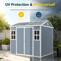 Resin Outdoor Storage Shed with Two Air Vents and Built-In Floor, Durable Garden Shed for Patio and Backyard, 96" L x 75" W x 85" H, Grey(m-4)