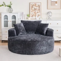Fluffy Sleeper Chair with Plush Corduroy Fabric and Cylindrical Pillow, Soft Modular Lounge Sofa for Living Room, 54.5" L x 54.5" W x 33" H, Black(m-5)