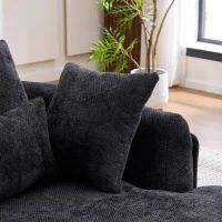 Plush Oversized Chaise Lounge with Deep Seat and Chenille, Soft Sleeper Sofa with Extra Pillows and No Assembly, 72.5'' L x 57" W x 23" H, Black(m-9)