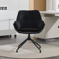 Chic Faux Leather Armchair with Contoured Backrest, Supportive Vanity Chair for Living Room Bedroom Home Office, 28'' L x 28"W x 32" H, Black(m-1)