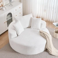 Fluffy Sleeper Chair with Plush Corduroy Fabric and Cylindrical Pillow, Soft Modular Lounge Sofa for Living Room, 54.5" L x 54.5" W x 33" H, Beige(m-4)