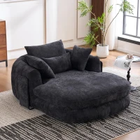 Plush Oversized Chaise Lounge with Deep Seat and Chenille, Soft Sleeper Sofa with Extra Pillows and No Assembly, 72.5'' L x 57" W x 23" H, Black(m-12)