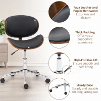 Vinsetto Chair, Faux Leather and Bentwood Computer Desk Chair with 360 Degree Swivel Wheels, Black(m-7)