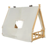Whimsical Twin House Bed with Detachable Tent and Skylight, Sturdy Kids Wooden Platform Bed with 8 Slats, 79.5" L x 41" W x 63" H, White(m-6)