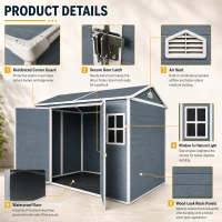 Resin Outdoor Storage Shed with Two Air Vents and Built-In Floor, Durable Garden Shed for Patio and Backyard, 96" L x 75" W x 85" H, Grey(m-5)