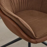 Refined Faux Leather Armchair with Contoured Backrest, Practical Vanity Chair for Living Room Bedroom Home Office, 28'' L x 28"W x 32" H, Brown(m-6)