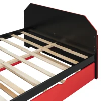 Sleek Full-Size Daybed with Twin Trundle and Desk, Modern Gaming Bed with USB Port and Cable Management, 92" L x 58" W x 35.5" H, Red(m-10)